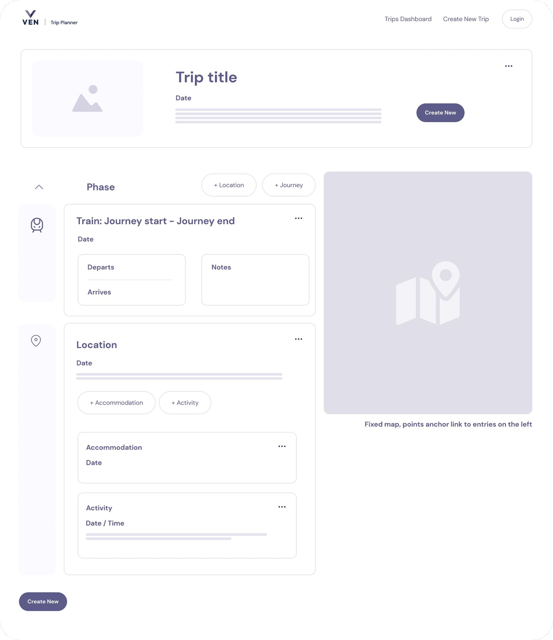 Ven Trip Planner app trip page interface