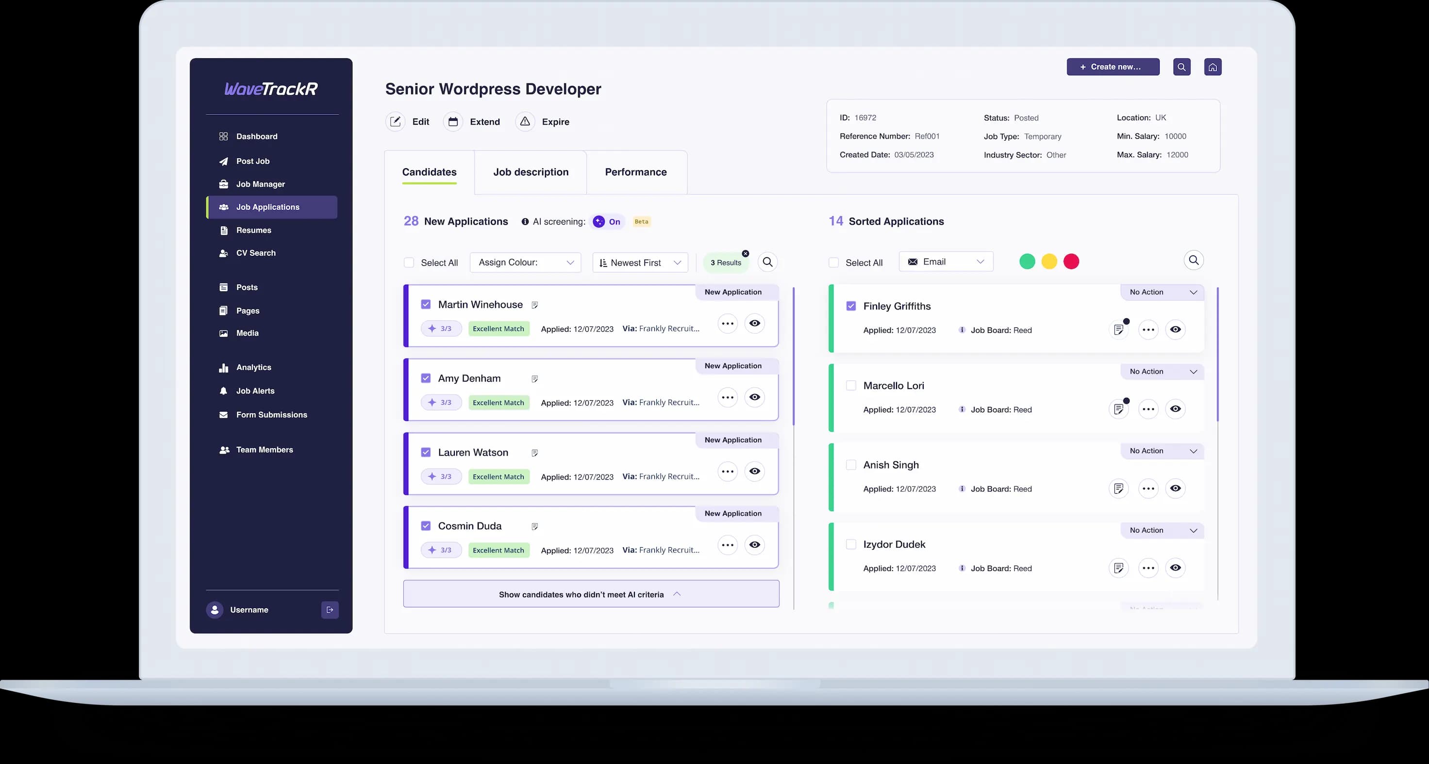 WaveTrackR Job Summary interface