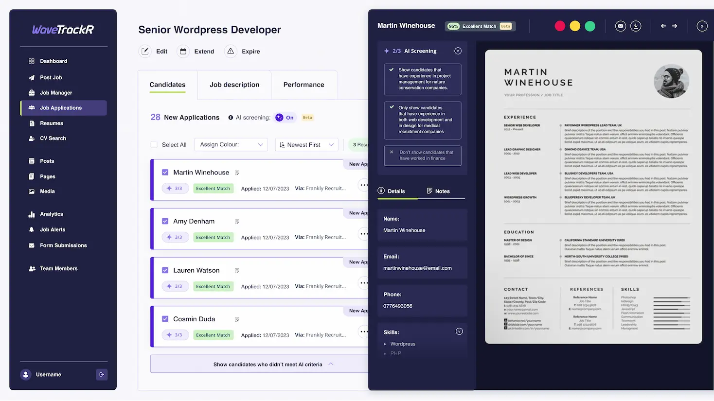 WaveTrackR Job Posting Workflow interface