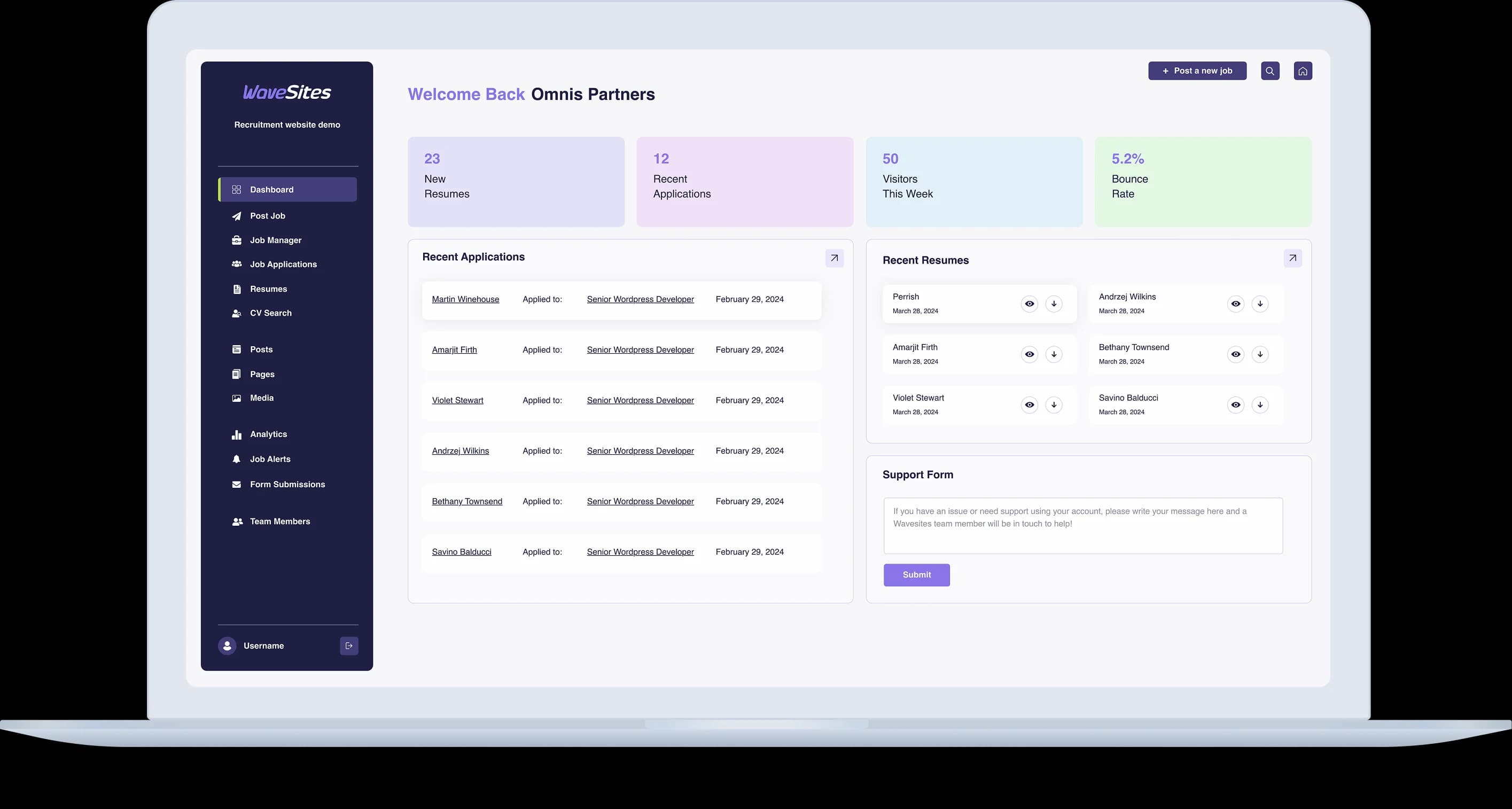 Wavesites user interface